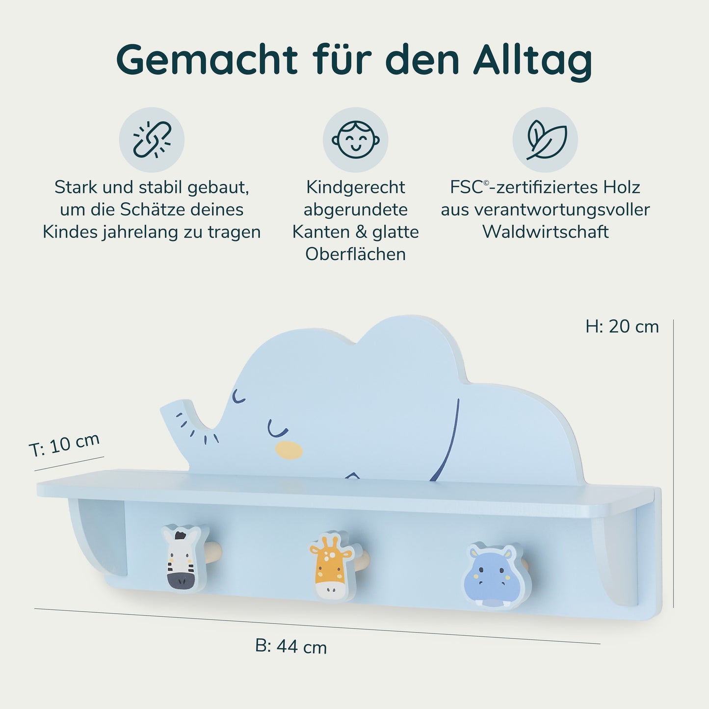 Kindergarderobe aus Holz mit Ablage