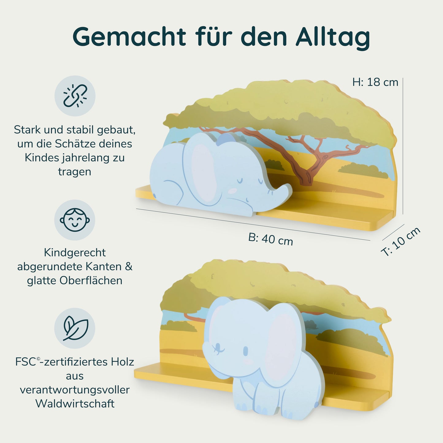 Wandregal 2er Set "Elefanten in der Savanne"