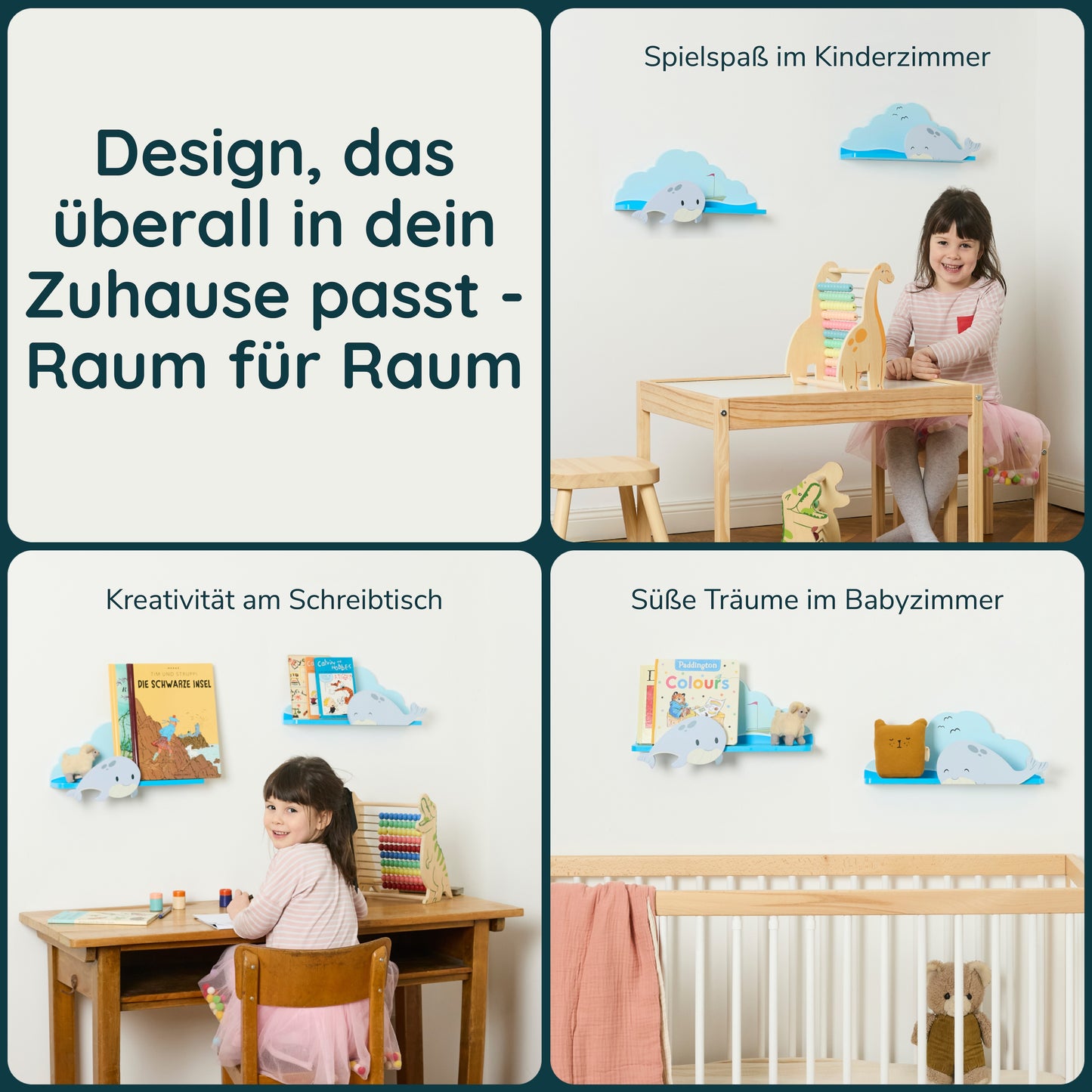 Wandregal 2er Set "Wale im Ozean"